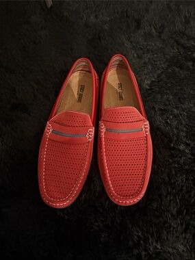 Stacy Adams Red Perforated Penny Loafers